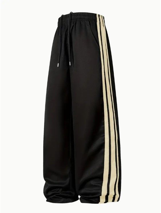 Onyx Stripe Wide-Leg Lower Blackout Track Pants