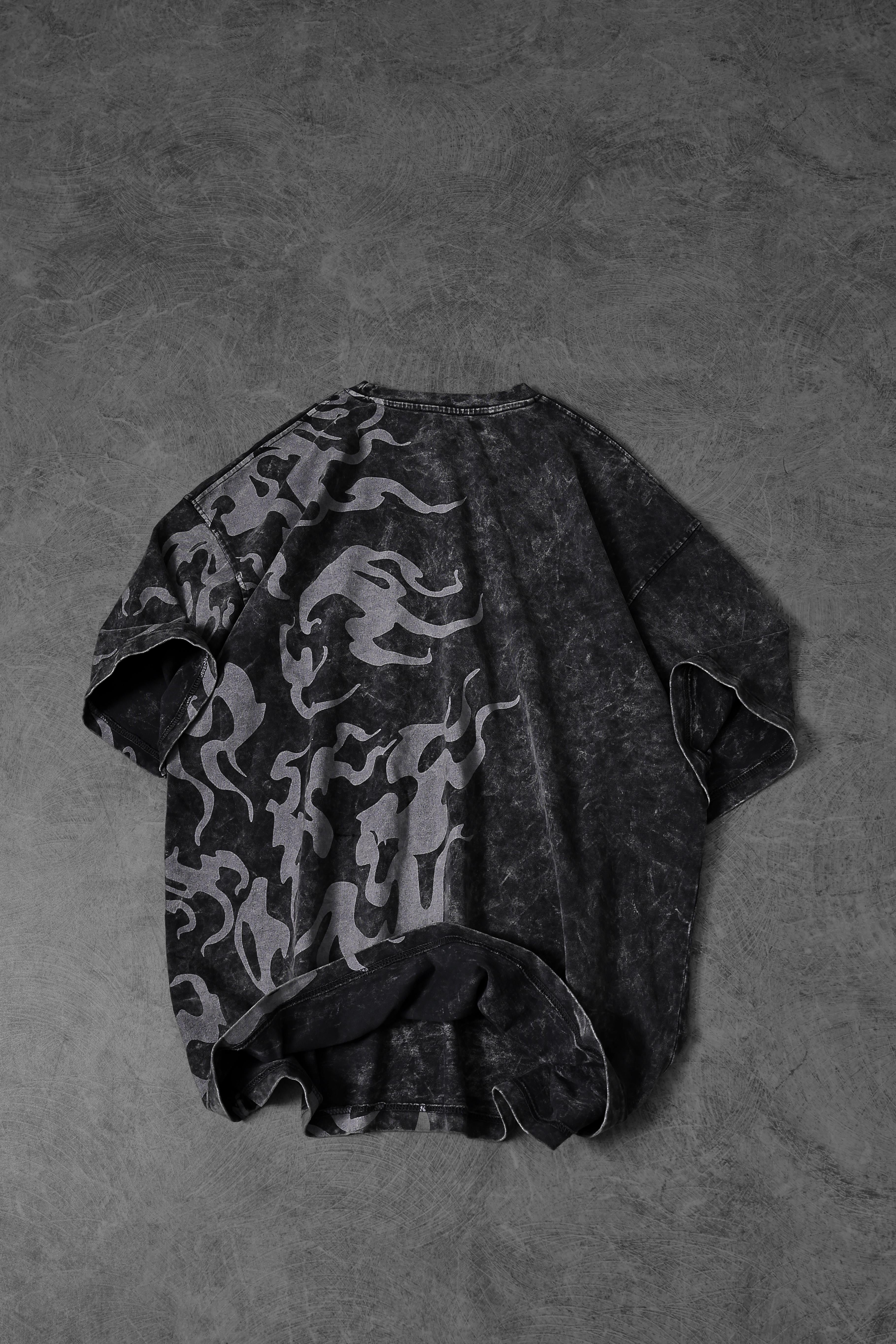 Men's Anthracite Printed Side Print Special Washed Fabric Oversize T-shirt