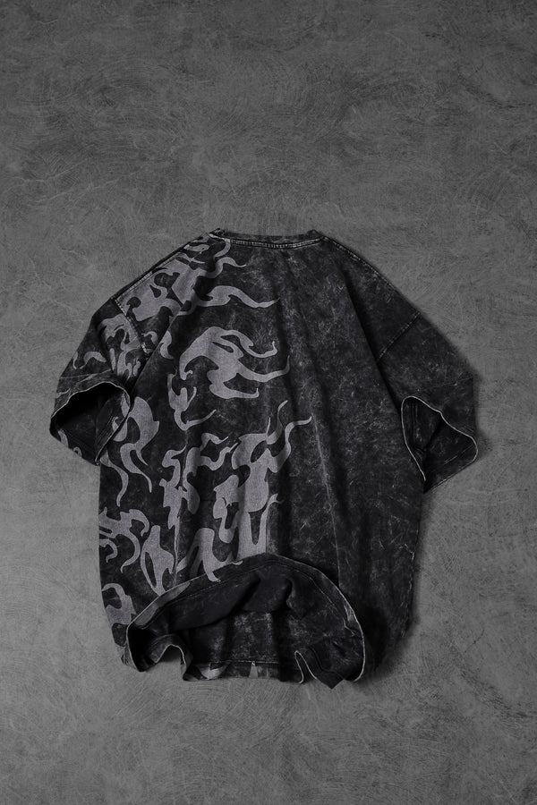 Men's Anthracite Printed Side Print Special Washed Fabric Oversize T-shirt